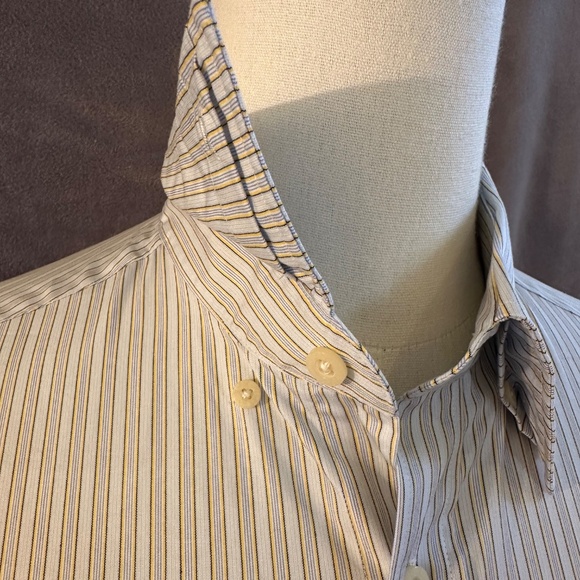 New Henry Jacobson Lg putty/ yellow stripe cotton hidden button down sport shirt - Picture 5 of 6